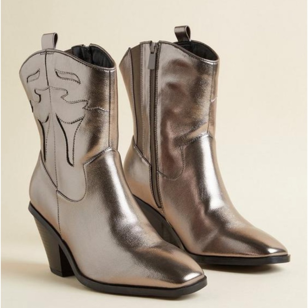 Pull on western boot - Wide width, Gun metal